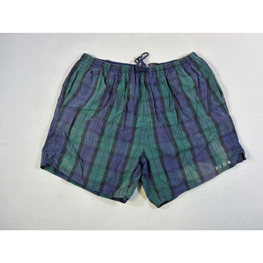 Dior Green and Navy Plaid Swim Trunks